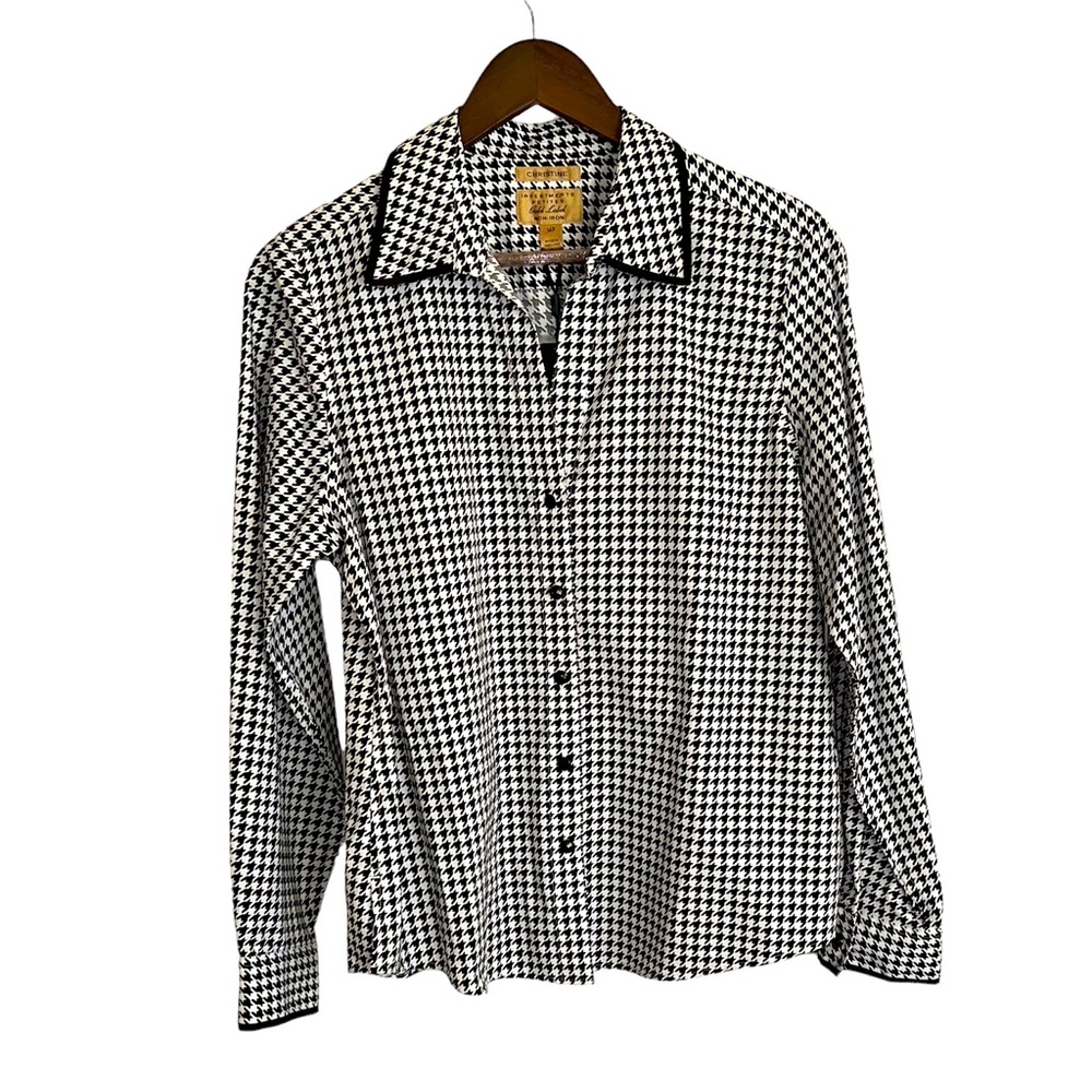 NWT Christine Gold label black /white hounds tooth button down top women’s 14 P